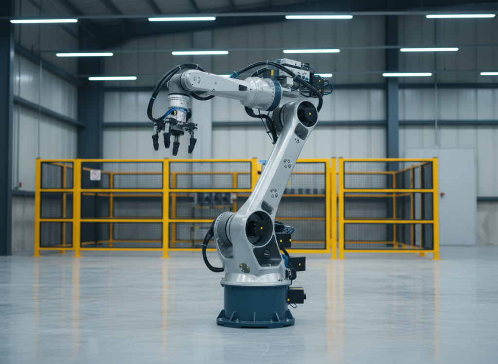 Industrial robotic arm in factory setting