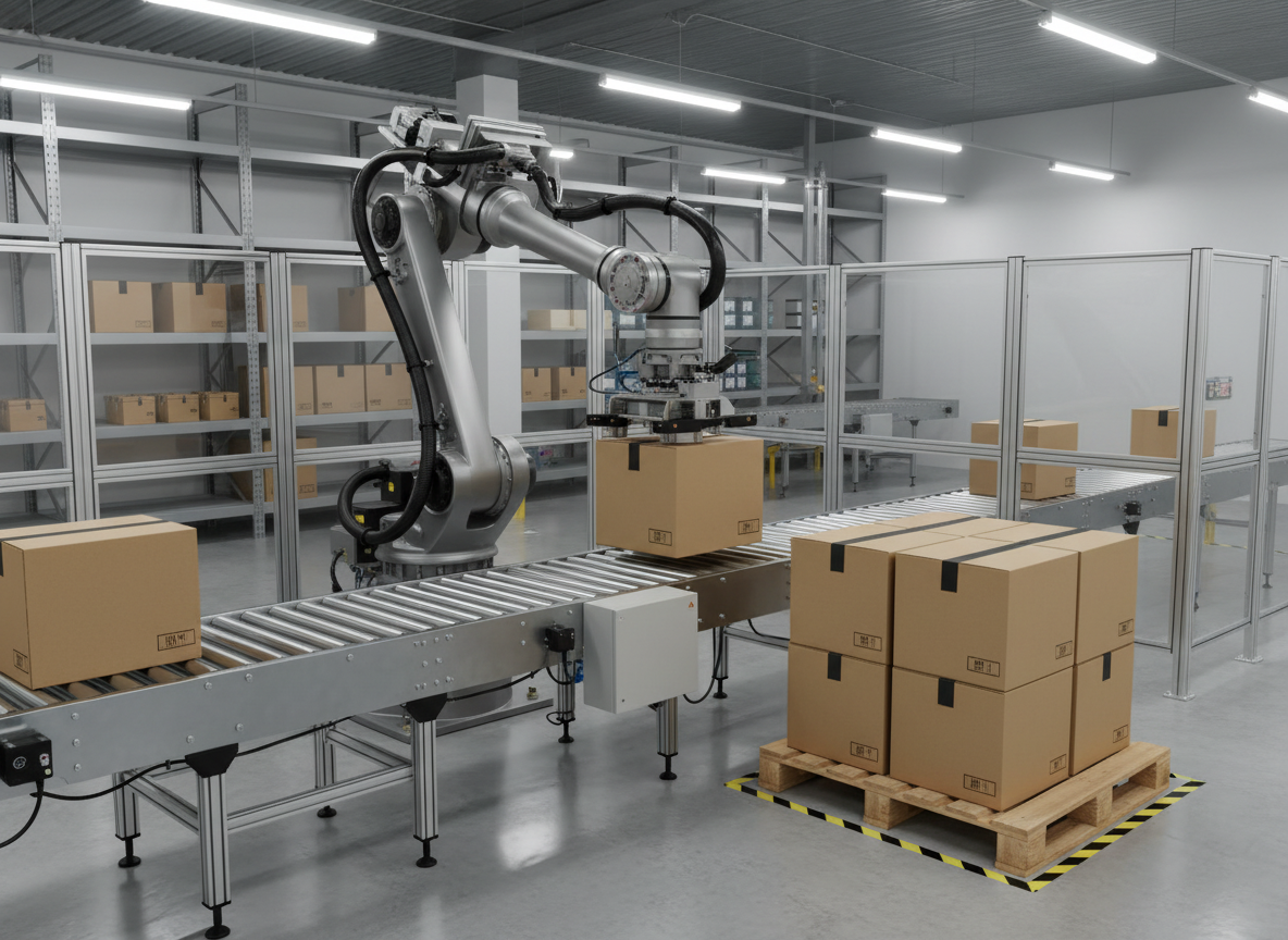 Robot palletizing boxes in a warehouse