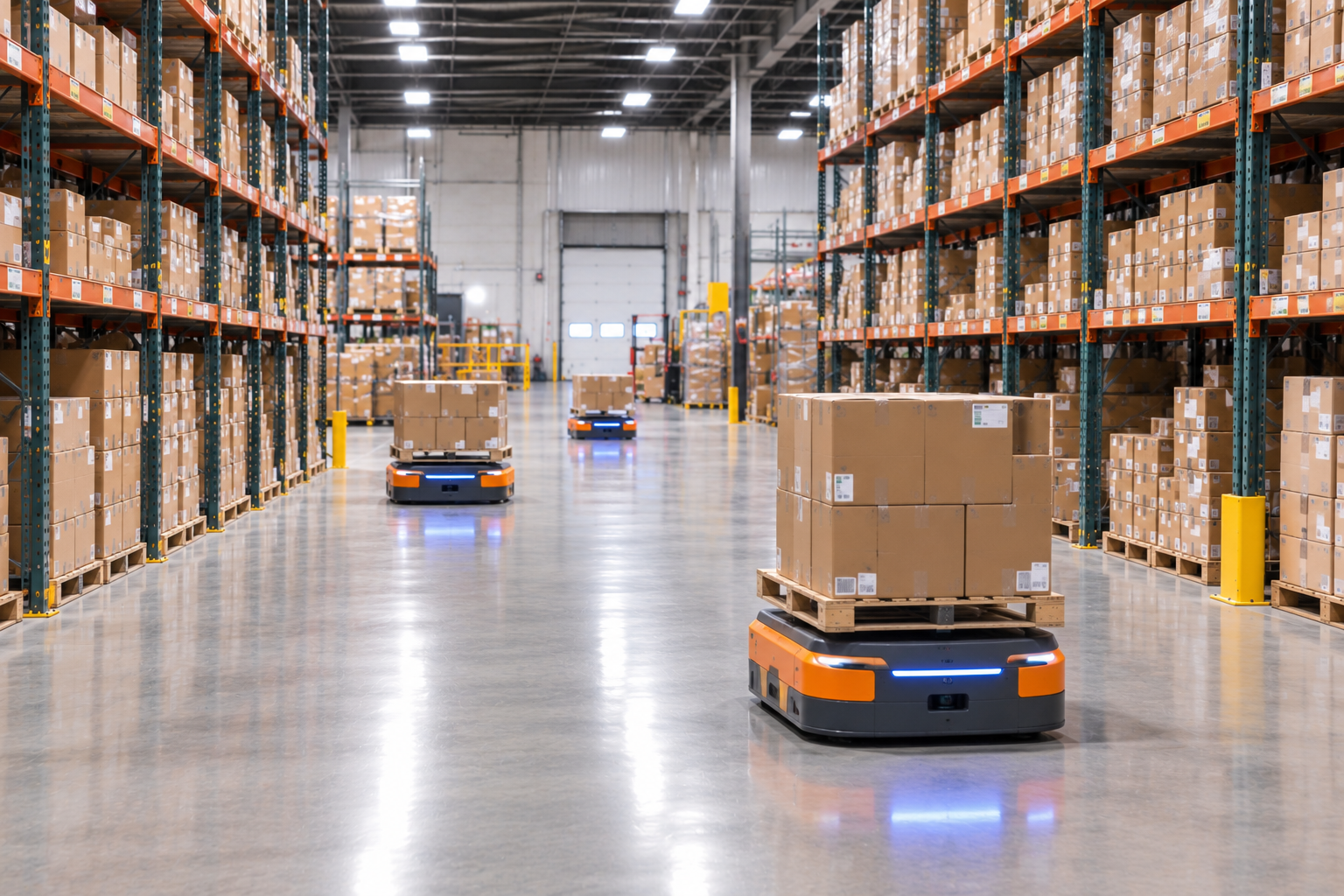 Mobile robots in a warehouse